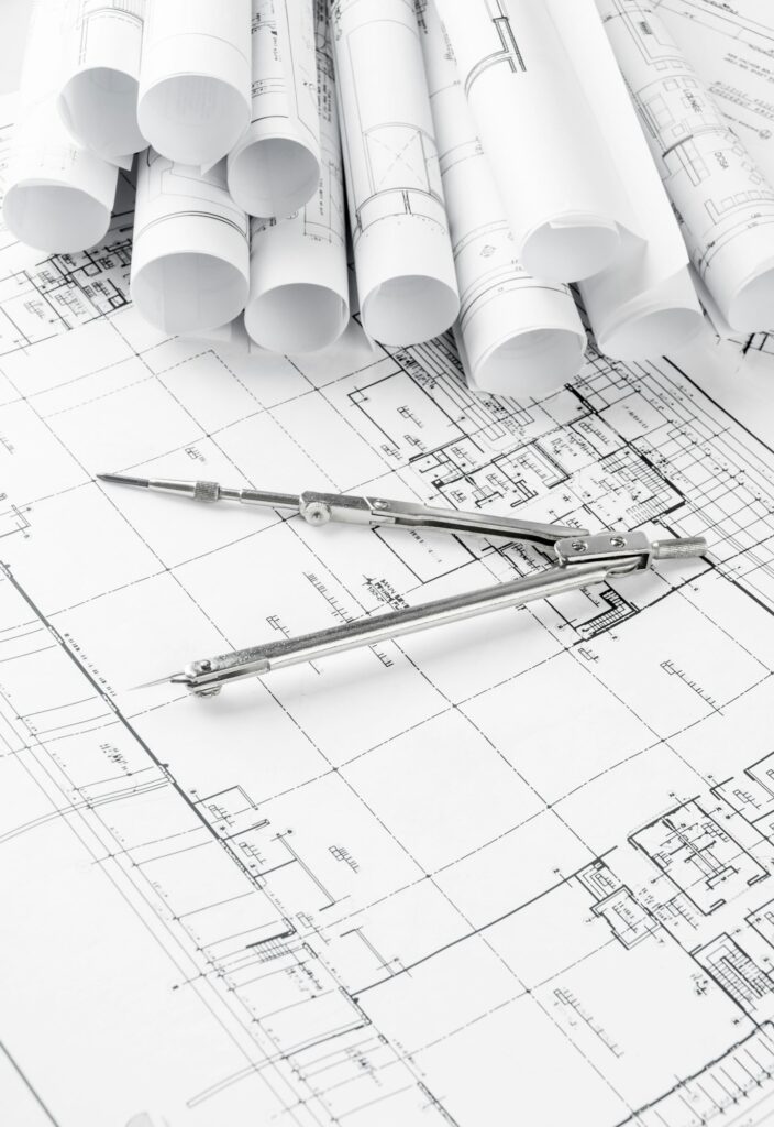 rolls of architecture blueprints and house plans